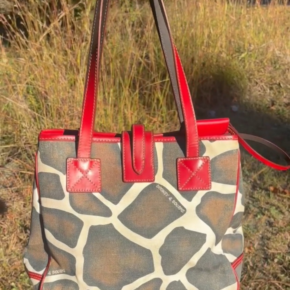 Dooney & Bourke Red and Brown Giraffe Print Tote - Picture 4 of 16